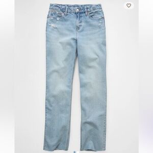 American Eagle Outfitters Curvy Straight Leg Distressed Hem Jeans, Lt Blue, 12S